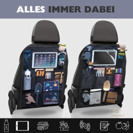 IXXMIND Premium Set of 2 Car Organiser, Children's Backrest Protector, Back Seat Protector, Set of 2, with Tablet Compartment, Car Organiser, Car Accessories, Interior, Back Seat Organiser for Car