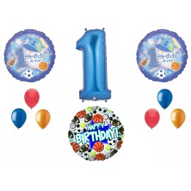 Anagram BOY's All Star Sports Balls 1st First Birthday Party 10 Mylar Latex Balloons Set