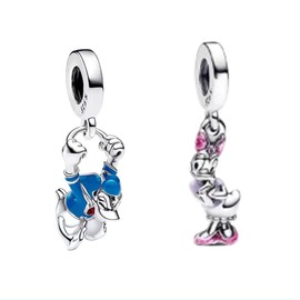 MGIUL Cute-Duck Couple Dangle Charm Pendant for Bracelets Necklaces 925 Sterling Silver Pendant Beads Jewellery Gift for Women