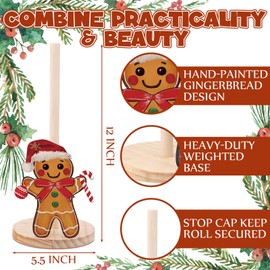 Beeveer Christmas Paper Towel Holder Wooden Gingerbread Towels Paper Holder for Kitchen Gingerbread Countertops Decor Winter Xmas Decoration for Desktop Farmhouse Rustic Kitchen Decor Accessories