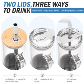 MUKOKO 20 oz Glass Tumbler with Handle and 2 Lids - Bamboo Lid & On the Go Lid, Glass Water Bottle with Straw, Pearl Milk Tea & Drinking Straw Smoothie Cups with Silicone Sleeve BPA Free - White