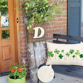 RABUSOFA St Patricks Day Shamrock White Outdoor Waterproof Throw Pillow Cover,12x20 Inch Lucky Clover Green Spring Lumbar Cushion Case Decoration for Sofa Couch Patio(1-12)