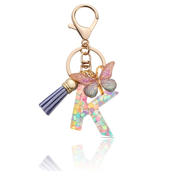 MORSUNBELA Key Chain Key Chains with Letters K Butterfly Keychain