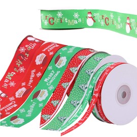 Trimming Shop 8 Assorted Christmas Ribbons Grosgrain Fabric Ribbon for Xmas Present Gift Wrapping, DIY Crafts, Christmas Tree & Wreath Decor, DIY Crafts, Christmas Party Decoration, 110 Yards