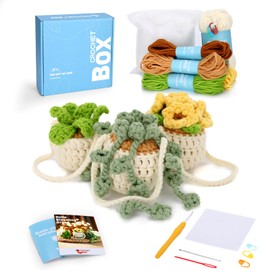 CrochetBox Complete Crochet Kit for Beginners, Hanging Plant Crochet Kit, Include Video Tutorial, Instructions, Soft Yarn
