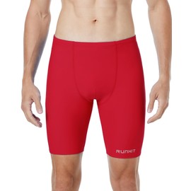 Runhit Swim Jammers for Men Competitive Swim Racing Team Swimsuit Quick Dry Athletic Swimming Shorts UPF 50+ Red M