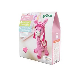 gründl Lama Lydia Crochet Set, 18 cm, 6 Pieces, Creative Set, Crochet, Sewing, Sewing Set, Craft Set
