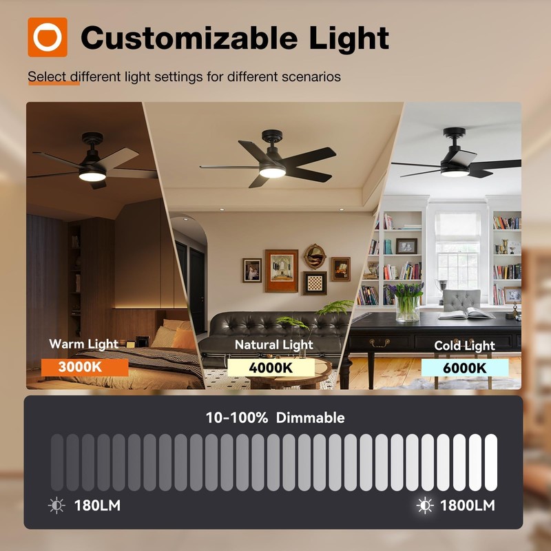 addlon Ceiling Fans with Lights, 42 inch Black Ceiling Fan