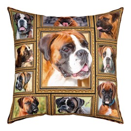 Feelyou Boxer Dog Throw Pillow Covers 1 Piece 18"x18" Cute Dog Puppy Decorative Pillow Case for Kids Teens Adults Boxer Dog Lover Gift Cushion Cover Dog Lover Outdoor Pillows Covers Room Decor