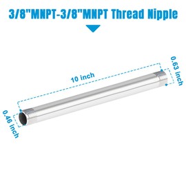 Quickun 304 Stainless Steel Pipe Fitting, 3/8" NPT x 3/8" NPT Male Malleable Nipple Cast Pipe 10" Length