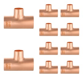 HeSun 10-Pack Copper Fittings, 3/4x3/4x1/2" Copper Tee, C x C x C with Sweat Solder Connection