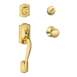 SCHLAGE Camelot Single Cylinder Handleset and Plymouth Knob, Bright Brass (F60 CAM 605 PLY)