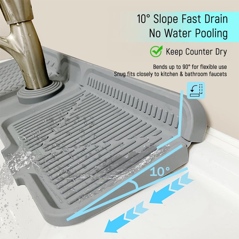 17.3" Silicone Faucet Mat for Kitchen Sink, Splash Guard with