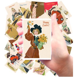 Easter Large Stickers 24 pcs (2.5"x3.5" Each) Country Girls and Lady On Easter Scenes Old Book Illustrations Vintage FLONZ Ephemera for Craft and Scarpbooking