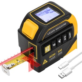 Edovaf 4 in 1 Laser Tape Measure with Level and Crosshairs, Almighty Tools Tape Measure with LCD Display, 16FT AutoLock Ruler, 130FT Laser Measure for Area, Volume, Pythagorean, Cosine