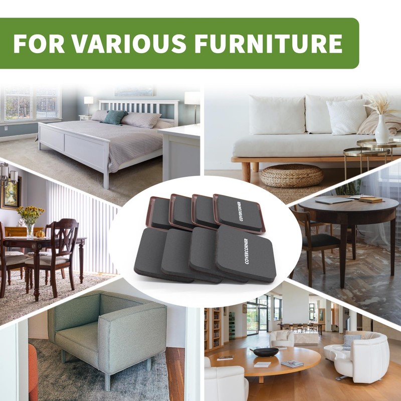 COVERCORNER Furniture Sliders for Hardwood Floors, Square Furniture Sliders for