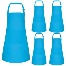 BOUBONI 5 Pcs Kids Apron with 2 Pockets Adjustable Kitchen Chef Apron Bulk for Cooking Baking Painting Crafting (Blue)