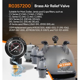 Upgrade R0357200 Brass Air Relief Valve with Pressure Gauge, Air Release Valve Replacement Parts for Zodiac Janay Pool and Spa Filters, CV & CL, DEV & DEL, JS Series