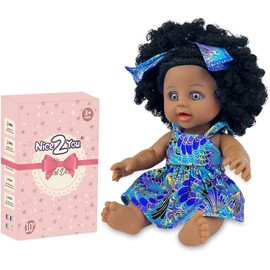 Nice2you 10 Inch Black Doll for Girls, 25 cm African Baby Doll with Curly Hair, Dolls Toy for Children Age 2 3 4 5 Years, Reborn Baby Doll with Fashion Dressing