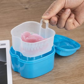 Denture Box Denture Box Retainer Container Storage Box with Hanging Sieve for False Teeth Storage Cleaning