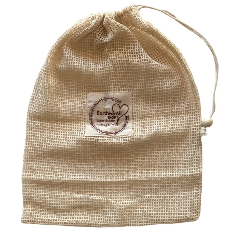 EarthForAll Organic Cotton Mesh Bags Pack of 3 Cream Utility,