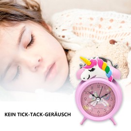 CAM2 alarm clock, children's one horn horse girl alarm clock, silent and non ticking alarm clock, pink fairy tale girl alarm clock