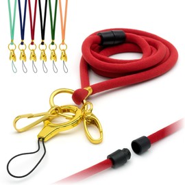 Dark Red Nylon Cord Lanyard Soft Comfortable with Safety Breakaway, Includes Gold Design O-Ring, Loop Clip and Two Metal Clips, ID Badge Holder Thin Rope Neck Strap by LanyardsTomorrow - Single 1pc