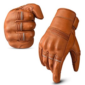 Oro Biker Motorbike Gloves Premium Leather Motorcycle Motorbike Gloves Touch Screen Knuckle Protective Full Finger Racing Riding Gloves (TAN, L)