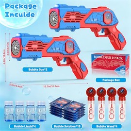 2PCS Bubble Gun for Kids, Spider Bubble Machine Gun with 4 Bubble Solution, Outdoors Toy, Easter, Halloween, Christmas, Party Favors, Birthday Gifts for Boys & Girls Ages 3 4 5 6 7 8