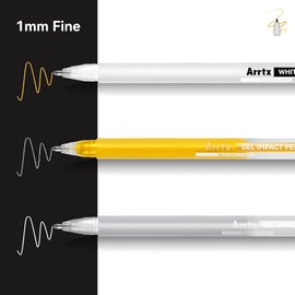 Arrtx Gel Pens, 4 Pack (2 White, 1 Gold, 1 Silver), 1mm Fine Point Gel Ink Pen for Artists, Archive Ink Pens, White Highlighter for Drawing, Illustration, Sketching and Writing on Black Paper
