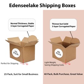 Edenseelake 40 Pack 8x6x6 inches Shipping Boxes Corrugated Cardboard Boxes for Packing, Moving, Mailing, Brown