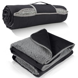 Tirrinia Waterproof Outdoor Blanket with Sherpa Lining, Windproof Triple Layers Warm Comfy Foldable for Camping Stadium, Sports, Picnic, Grass, Concerts, Pet, 51''X 59'' - Machine Washable