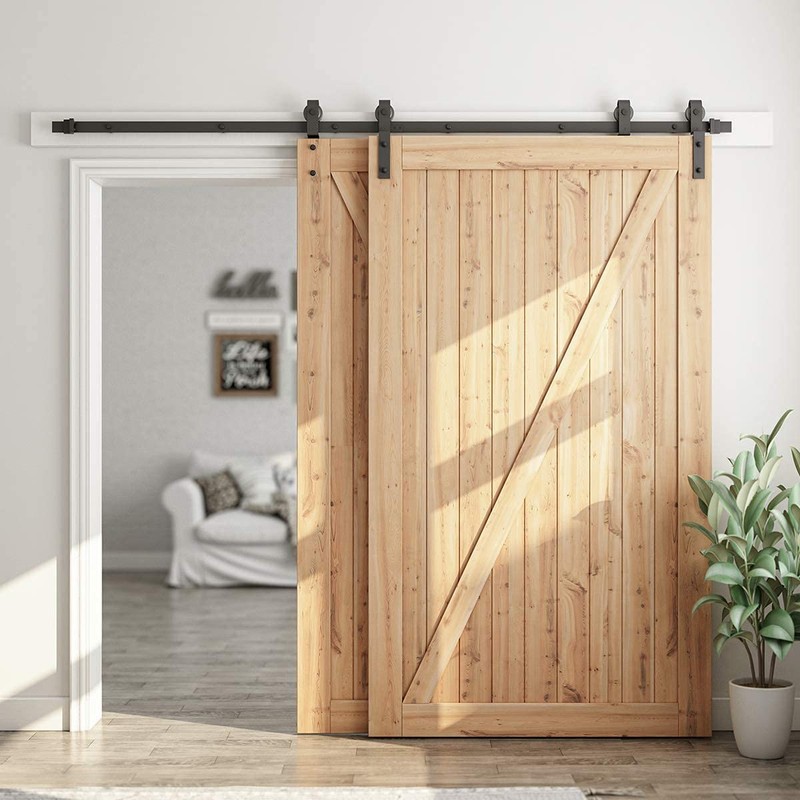 SMARTSTANDARD 8 Feet Bypass Sliding Barn Door Hardware Kit -