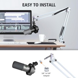 SUNMON White Boom Arm for Fifine K688 - Mic Boom Arm Compatible with Fifine Microphone, Fifine Mic Boom Arm with 3/8" to 5/8" Screw Adapter Clip, Fifine Microphone Boom Arm with Desk Clamp
