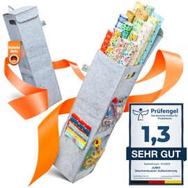 Jubi® Wrapping Paper Storage Made of 100% Recycled Felt for 15 Paper Rolls I ÖkoTexI - Sturdy Gift Paper Organiser | Modern Storage Bag (Grey)