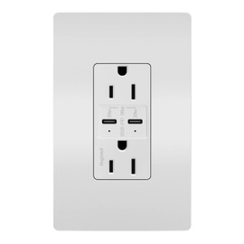 Legrand Pass & Seymour Radiant R26USBPDDBCC6 15 Amp Ultra-Fast PLUS Power Delivery Wall Power Outlet with 6.0 Amp USB Charger, White