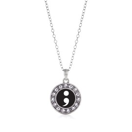 Inspired Silver - Semicolon Movement - Silver Necklace for Women - Circle Pendant Chain Necklace Jewelry Gift with Cubic Zirconia - Women's Necklace Charm with Lobster Claw Clasp