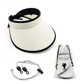 FuninCrea Visor Hats for Women, Wide Brim Foldable Womens Sun Hat Beach Hat Packable UV Protection Summer Hat with Rope Bag (Silk, White)