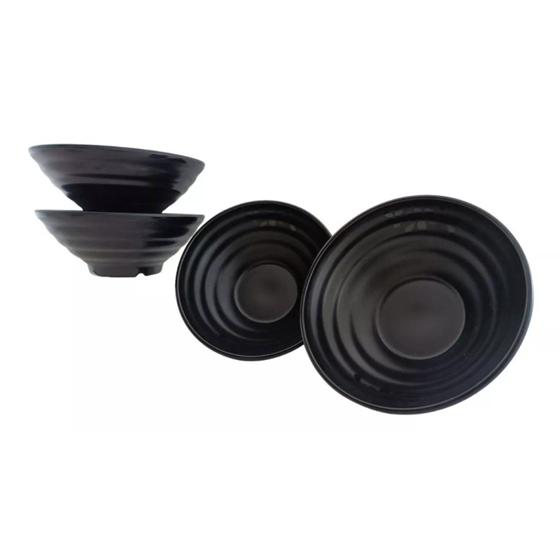 Anforama Set Juego Tazon Sopero Redondo Negro Moderna 4pzas 700ml