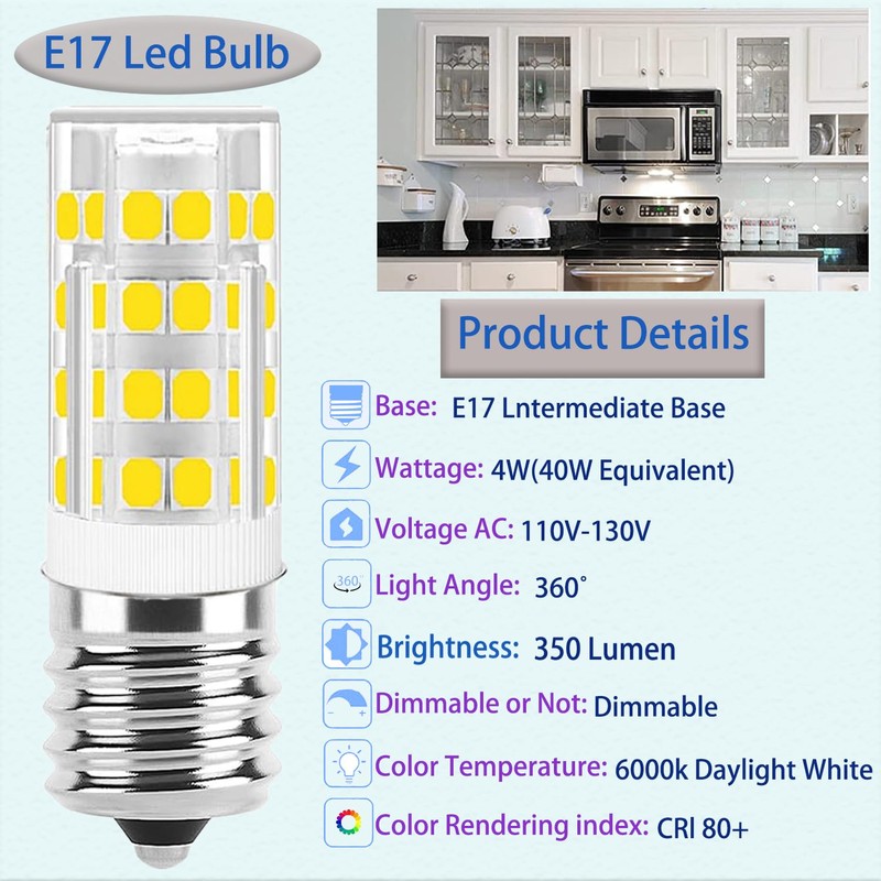 E17 LED Bulb Dimmable,E17 Intermediate Base,T7 4W 40W Incandescent Equivalent,Daylight