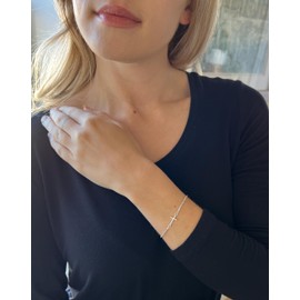 Sterling Silver Cross Bracelets for Women, Sideways Cross Bracelet, Horizontal Layering Layered, Austin Down to Earth, 7 or 8 Inch Adjustable (7.5-8.5 inch length)