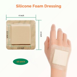 Silicone Foam Dressing 4x4 Inch with Border 10 Packs Adhesive Waterproof Wound Dressing Large Bandages for Wound Care High Absorbency Foam Pad Bandaids