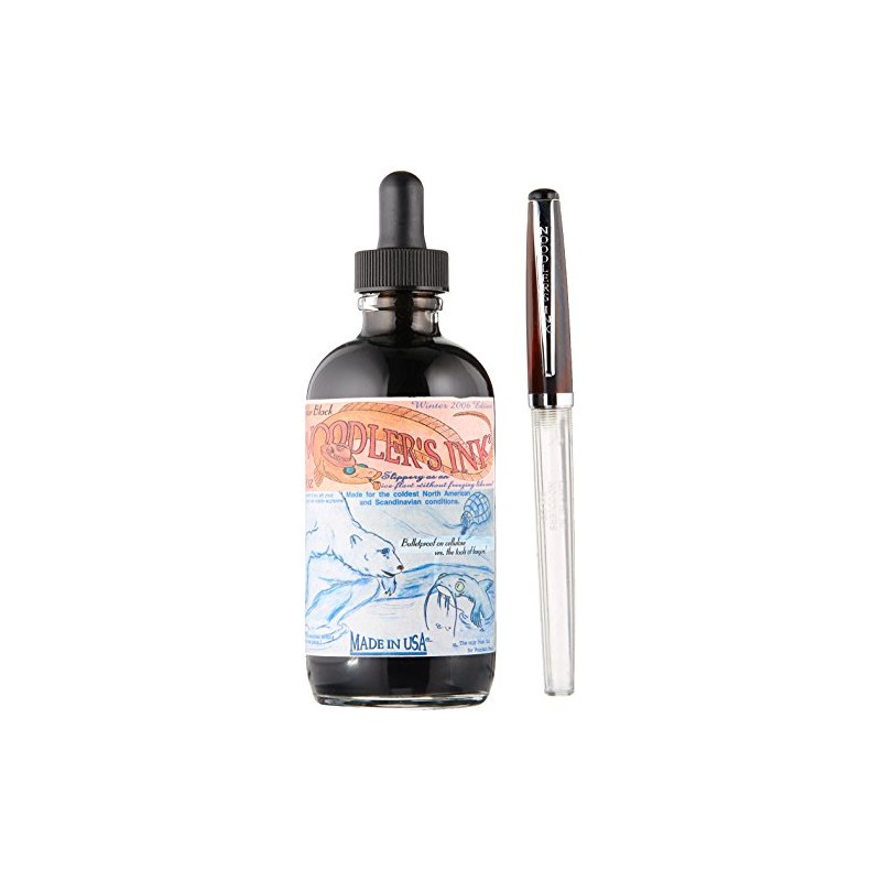Noodler's Ink Refills Polar Black 4.5oz w/ Free Fountain Pen
