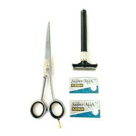 7.5″ GERMAN Haircutting Curved Blades Scissors Shears PLUS Safety Razor Blades Classic Shaving Excellent