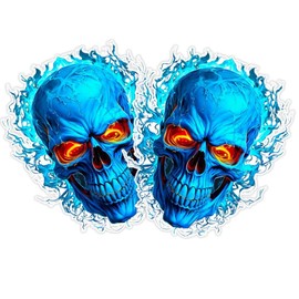 OTGETN 2Pack Flaming Blue Skull Vinyl Decal 4.33"x5.12", Edgy Gothic Sticker for Car, Motorcycle, Guitar, Toolbox |#AZ116