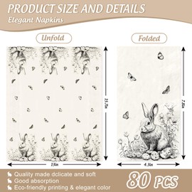 AnyDesign 80Pcs Easter Guest Napkins Disposable Vintage Bunny Egg Rabbit Paper Napkins Retro Dinner Hand Napkins for Spring Party Tableware Supplies