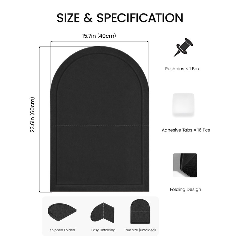 24" x 16" Large Arched Felt Bulletin Board 1/2" Thick,
