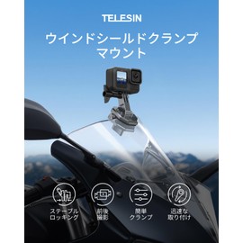 TELESIN Motorcycle Windshield Mount Gopro Accessories Clamp Clip Aluminum for GoPro Hero 13 12 11 10 9 Insta360 X5 X4 X3 Ace Pro DJI Osmo Nano Osmo 360 DJI Osmo Action 5 Pro 4 3 2 AKASO Action Camera Accessories