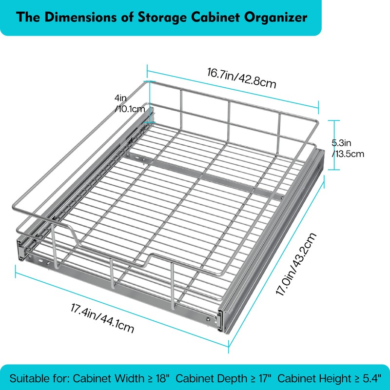 Pull Out Cabinet Organizer 17" W X 17" D, Slide