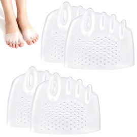 2 Pairs 3 in 1 Pro Toe Straighteners, Silicone Forefoot Sleeves with Toe Separators, Breathable Cushioned Support for Curled Toes & Hammer Toe，Sheer